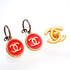 Auth Vintage Chanel stud earrings CC logo red dangle