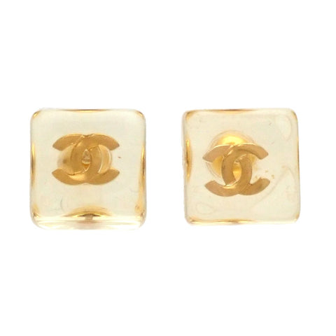 Auth Vintage Chanel stud earrings CC logo clear square