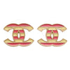Auth Vintage Chanel stud earrings CC logo double C stripe pink