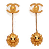 Auth Vintage Chanel stud earrings CC logo double C lion dangle