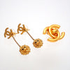 Auth Vintage Chanel stud earrings CC logo double C lion dangle