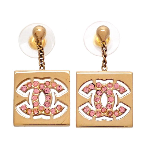 Auth Vintage Chanel stud earrings CC logo rhinestone dangle