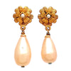 Authentic Vintage Chanel earrings CC logo flower faux pearl dangle