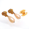 Authentic Vintage Chanel earrings CC logo flower faux pearl dangle
