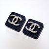 Authentic Vintage Chanel earrings CC logo rhinestone black square