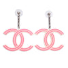 Auth Vintage Chanel stud earrings CC logo large white pink dangle