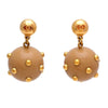 Auth Vintage Chanel stud earrings CC logo dot beige ball dangle