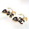 Auth Vintage Chanel stud earrings CC logo black heart ribbon dangle
