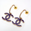 Auth Vintage Chanel stud earrings CC logo double C purple dangle