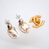 Auth Vintage Chanel stud earrings CC logo Silver 925 clover dangle