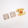 Auth Vintage Chanel stud earrings CC logo No.5 clover Silver 925 square