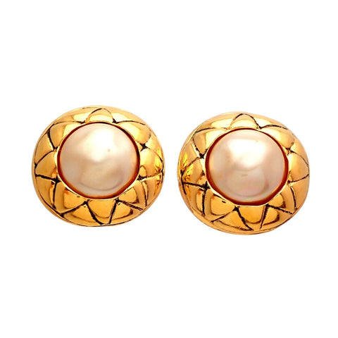 Authentic Vintage Chanel earrings CC logo faux pearl round
