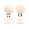 Authentic Vintage Chanel earrings CC logo double C flower white dangle