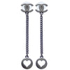 Auth Vintage Chanel stud earrings CC logo double C heart metal dangle
