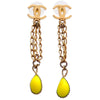 Auth Vintage Chanel stud earrings CC logo double C yellow stone dangle