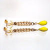 Auth Vintage Chanel stud earrings CC logo double C yellow stone dangle