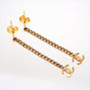 Auth Vintage Chanel stud earrings CC logo double C chain dangle