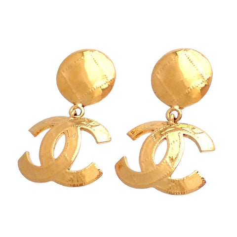 Auth Vintage Chanel stud earrings CC logo double C large dangle