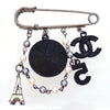 Authentic Vintage Chanel pin brooch CC logo No.5 COCO faux pearl dangle