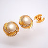 Authentic Vintage Chanel earrings CC logo faux pearl rhinestone round