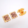 Authentic Vintage Chanel earrings CC logo pink rhinestone square