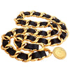 Authentic Vintage Chanel belt necklace CC logo medal leather chain black