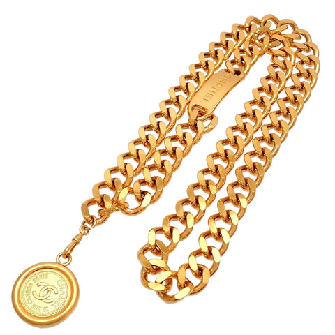 Authentic Vintage Chanel belt necklace CC logo medal letter plate chain
