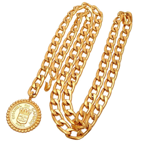 Authentic Vintage Chanel belt necklace CC logo large medal chain