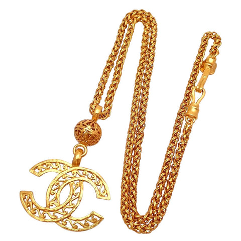 Authentic Vintage Chanel necklace chain CC logo double C ball