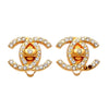 Authentic Vintage Chanel clip on earrings turnlock CC logo rhinestone