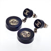 Auth Vintage Chanel stud earrings CC logo button black dangle