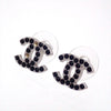 Auth Vintage Chanel stud earrings CC logo double C rhinestone black