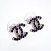 Auth Vintage Chanel stud earrings CC logo double C rhinestone black