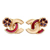 Auth Vintage Chanel stud earrings CC logo double C flower red