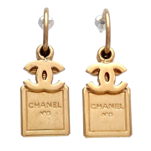 Auth Vintage Chanel stud earrings CC logo perfume bottle dangle