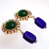 Authentic Vintage Chanel clip on earrings glass stone blue green dangle