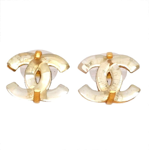 Auth Vintage Chanel stud earrings CC logo double C clear