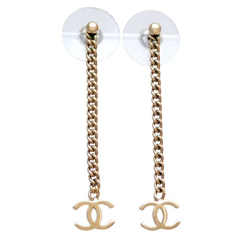 Auth Vintage Chanel stud earrings CC logo double C chain dangle