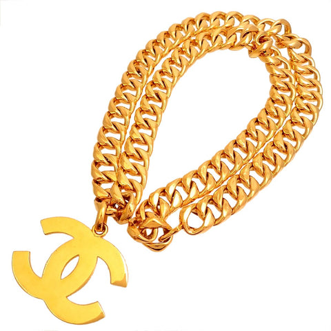Authentic Vintage Chanel necklace chain CC logo double C huge size