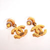 Auth Vintage Chanel stud earrings CC logo double C faux pearl dangle