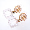 Auth Vintage Chanel stud earrings CC logo clear cube dangle