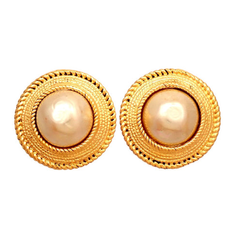Authentic Vintage Chanel clip on earrings faux pearl round