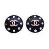 Authentic Vintage Chanel clip on earrings CC logo rhinestone black round