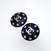 Authentic Vintage Chanel clip on earrings CC logo rhinestone black round
