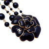 Authentic Vintage Chanel belt necklace Gripoix glass camellia black