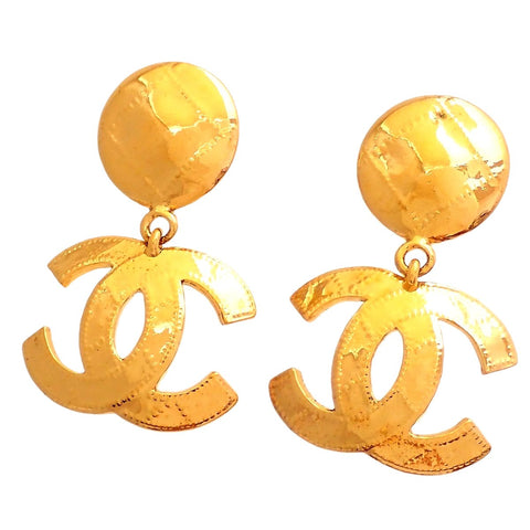 Authentic Vintage Chanel clip on earrings CC logo double C large dangle