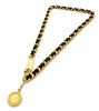 Authentic vintage Chanel belt necklace chain black leather cc pendant