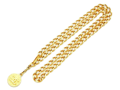 Vintage Chanel belt chain gold cc logo medal Authentic