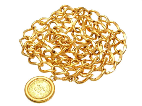 Vintage Chanel belt CC logo medal double chain