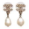 Auth Vintage Chanel stud earrings CC logo rhinestone faux pearl dangle